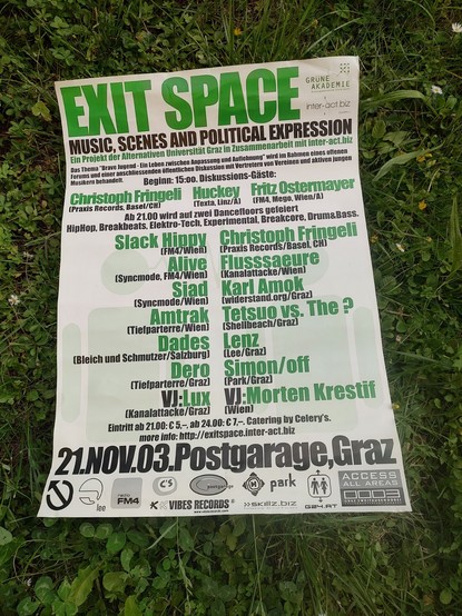 Plakat zum Exit Space, Postgarage Graz, 21.11.2003