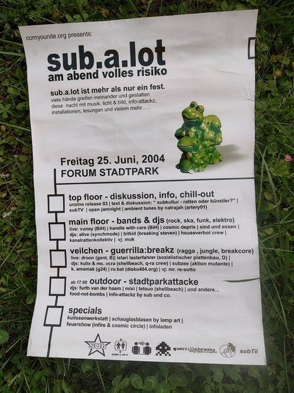 Plakat zu SUB a lot, Forum Stadtpark Graz, 25.06.2004