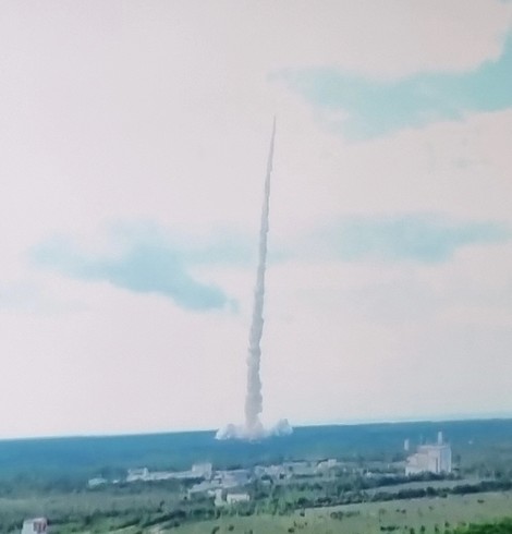 Start of the Ariane 6 Rocket seen from the distance.