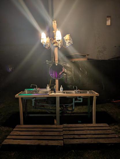 camp side bathroom open air style with beautiful lamps