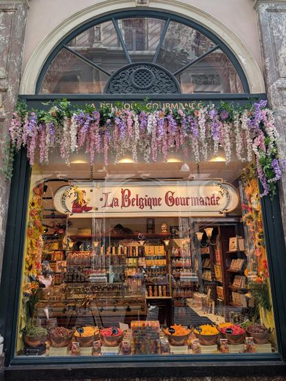Chocolate store front with lots of decoration